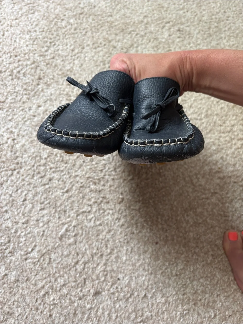 Elephantito Navy Blue Leather Moccasin Kids Shoes